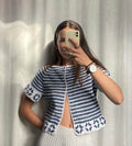 Striped Crochet Button up
