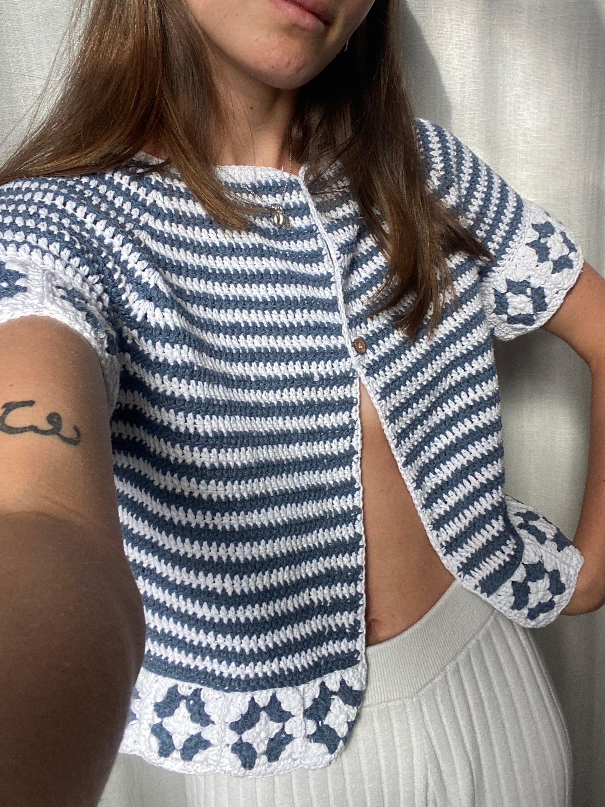 Striped Crochet Button up