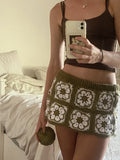 Olive Green Crochet Mini Skirt