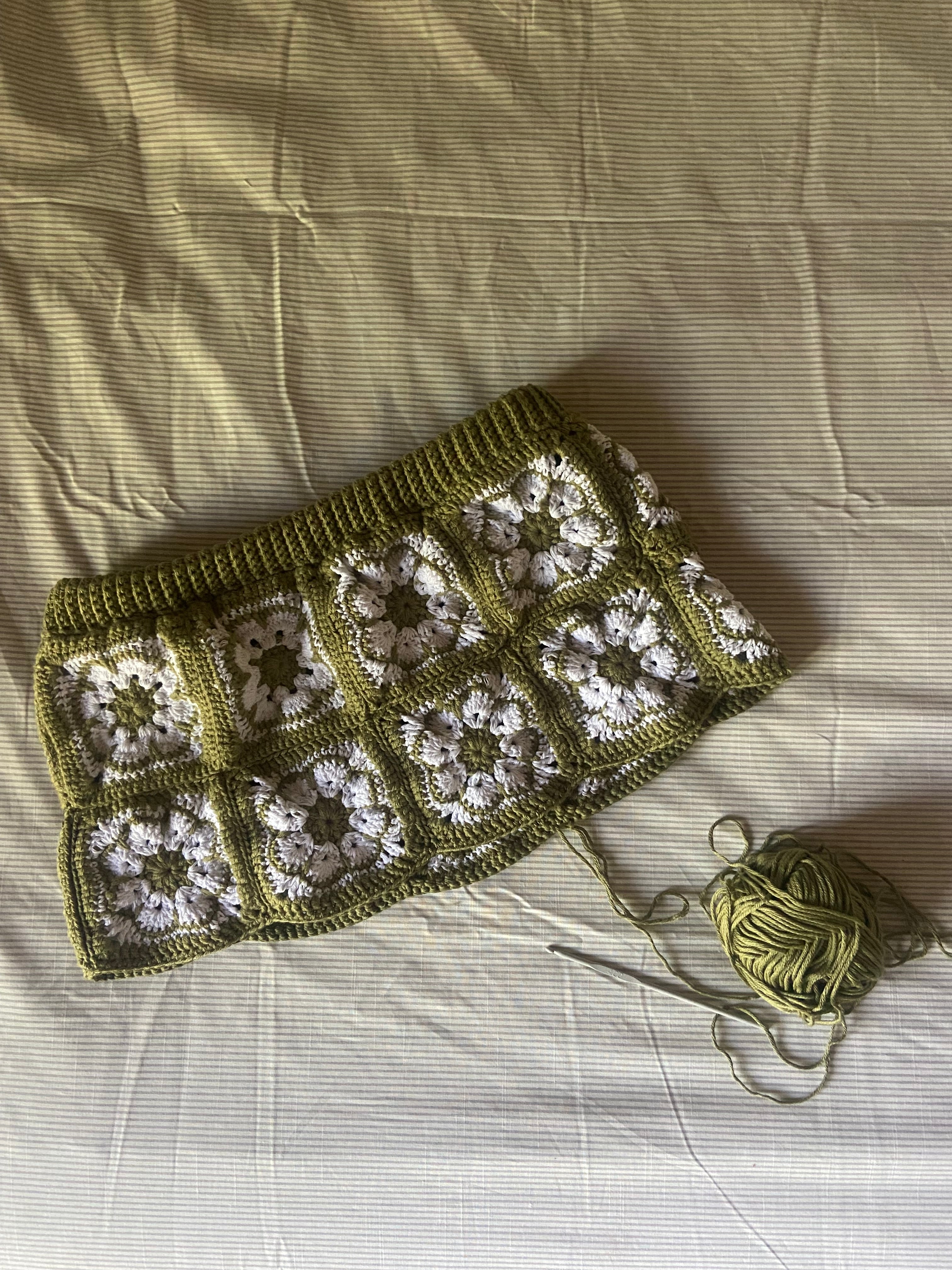 Olive Green Crochet Mini Skirt