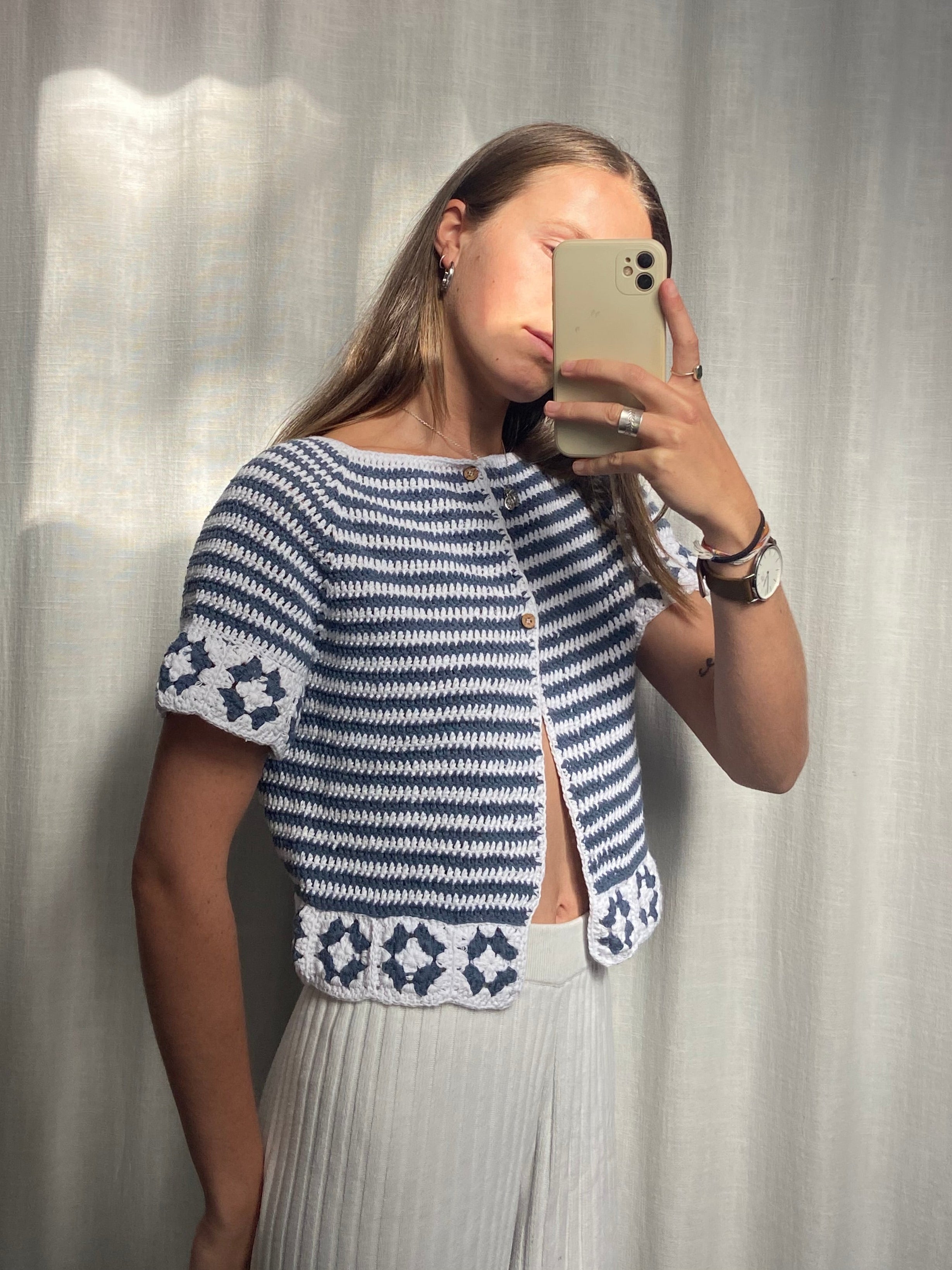 Striped Crochet Button up